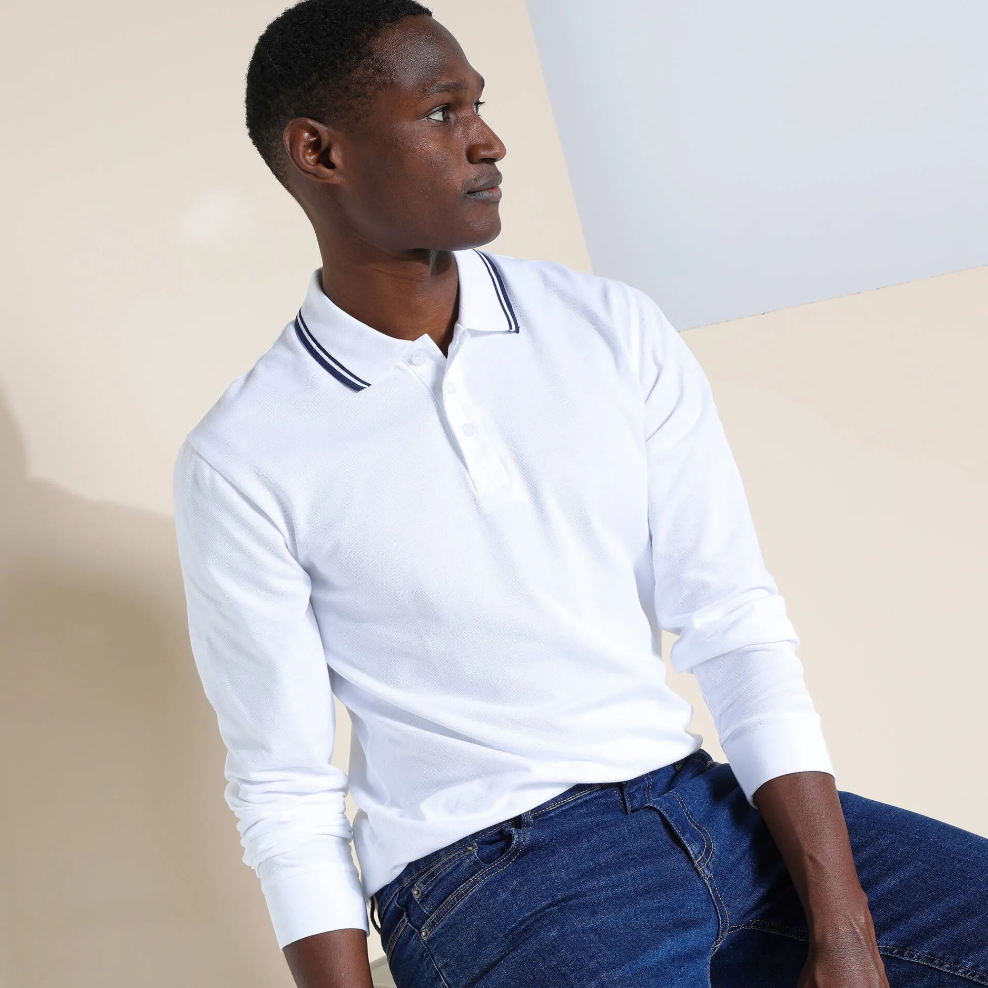 T-Shirt, Hemd En Polo<Blancheporte Effen polo in piquétricot met lange mouwen wit