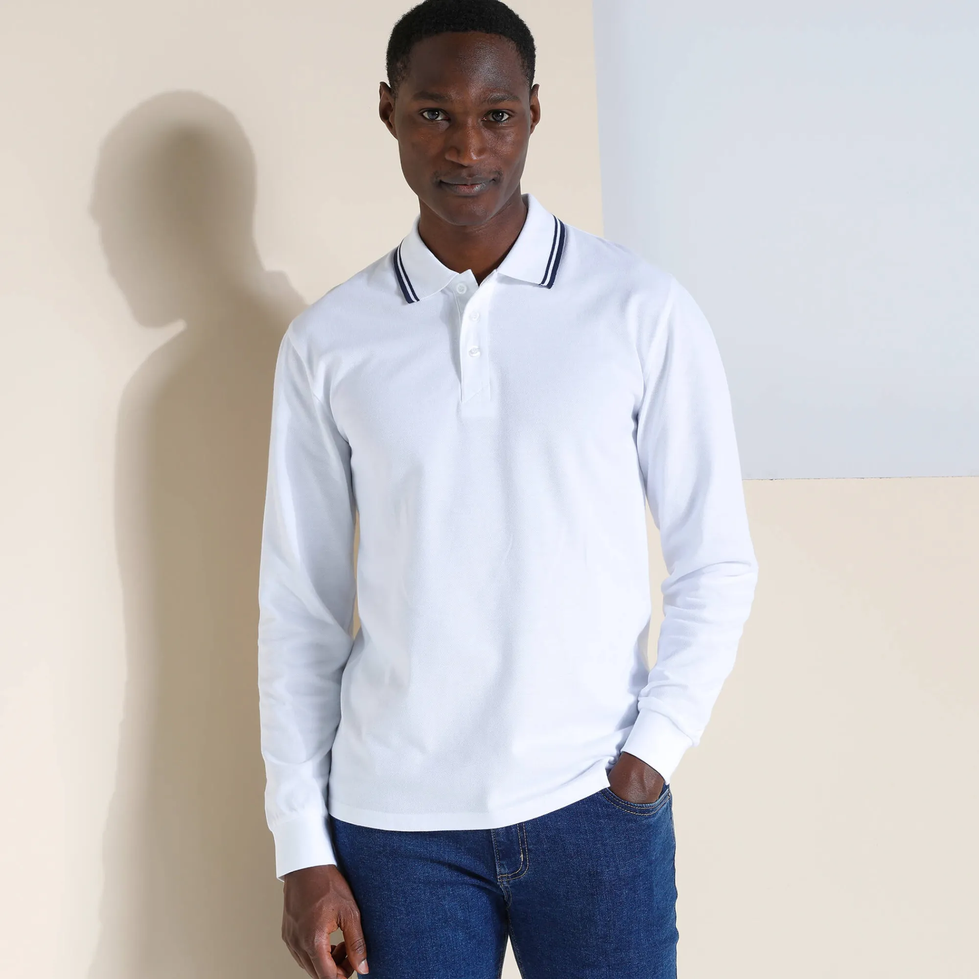 T-Shirt, Hemd En Polo<Blancheporte Effen polo in piquétricot met lange mouwen wit
