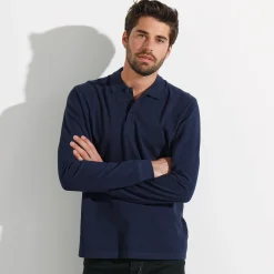 T-Shirt, Hemd En Polo<Blancheporte Effen polo in piquétricot met lange mouwen marine