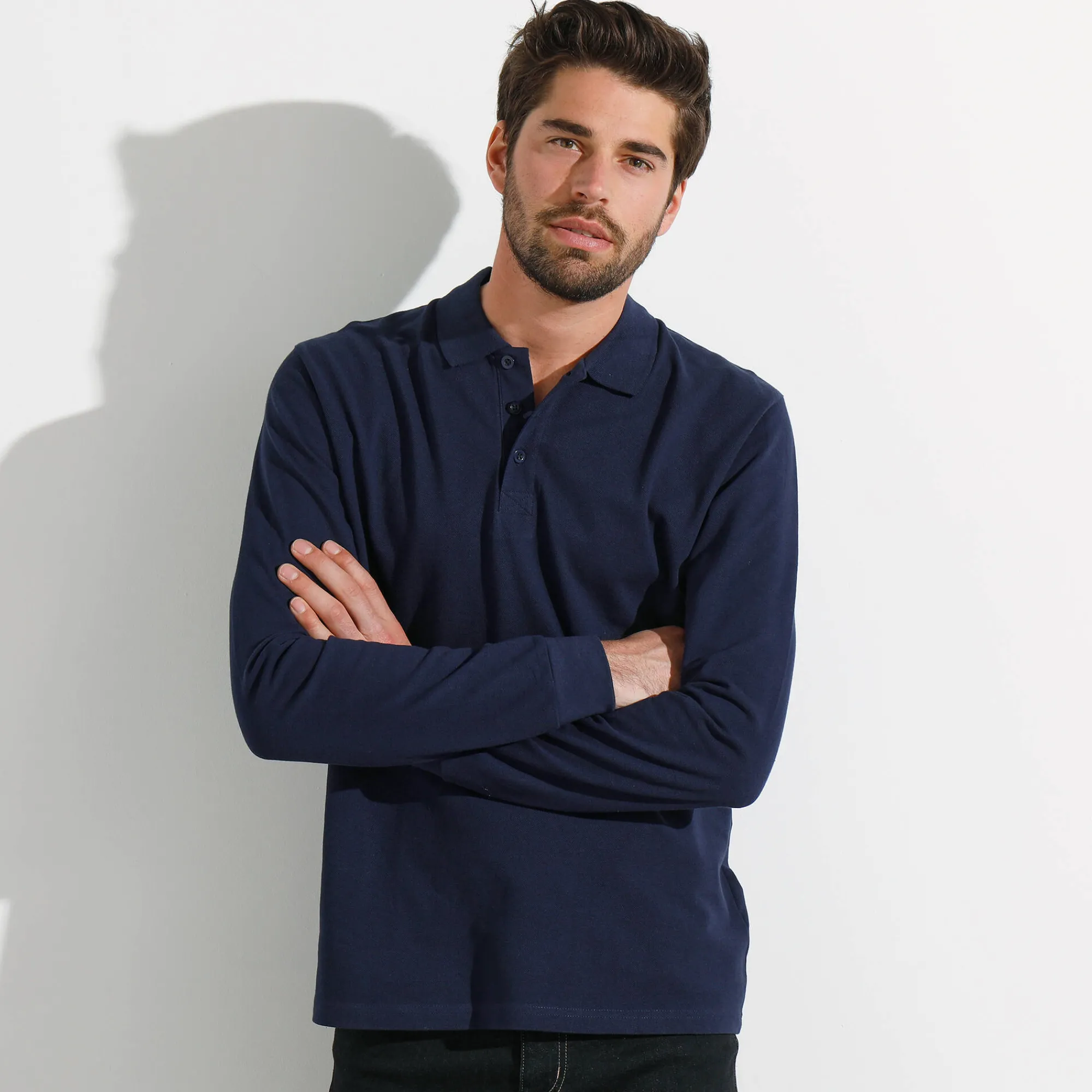T-Shirt, Hemd En Polo<Blancheporte Effen polo in piquétricot met lange mouwen marine