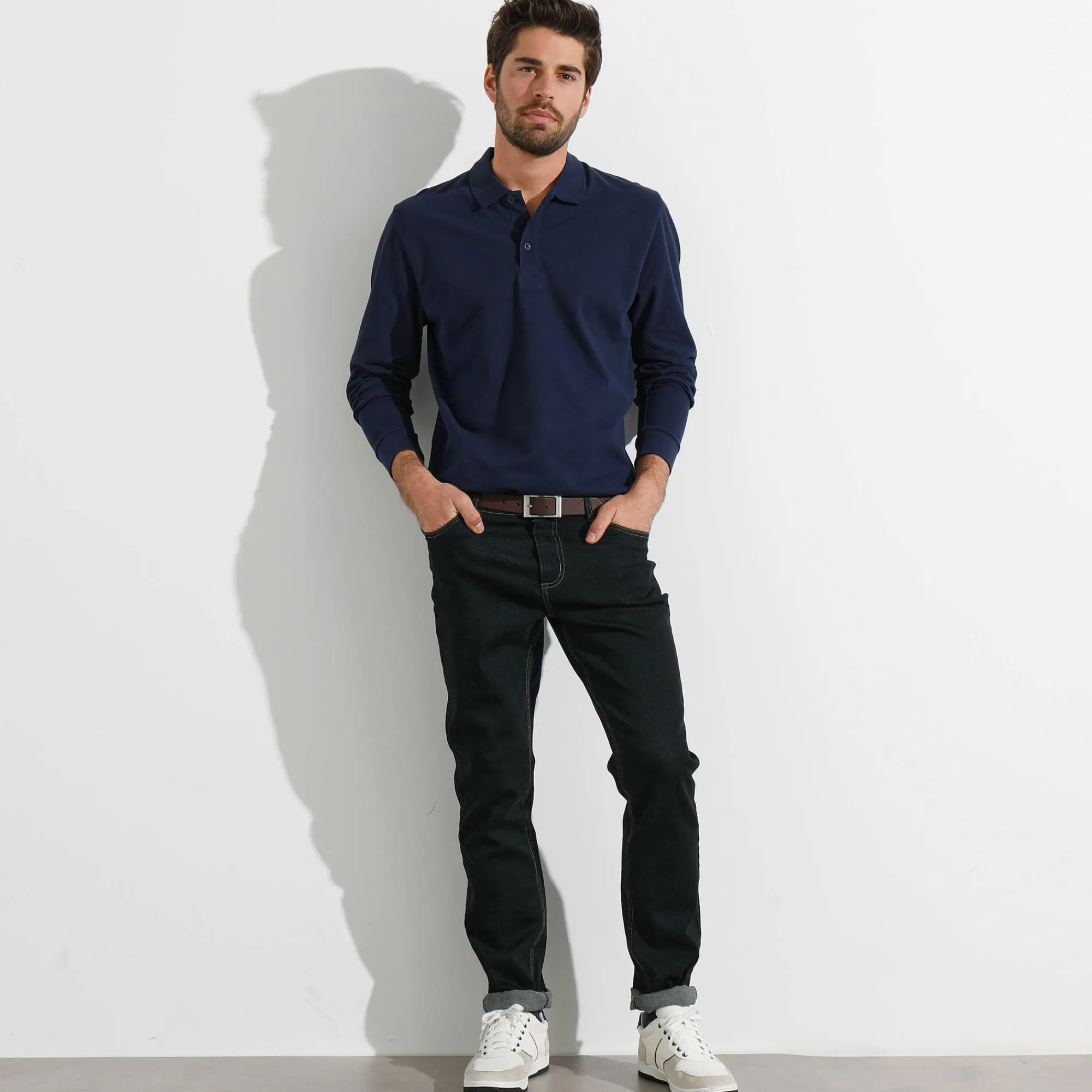 T-Shirt, Hemd En Polo<Blancheporte Effen polo in piquétricot met lange mouwen marine