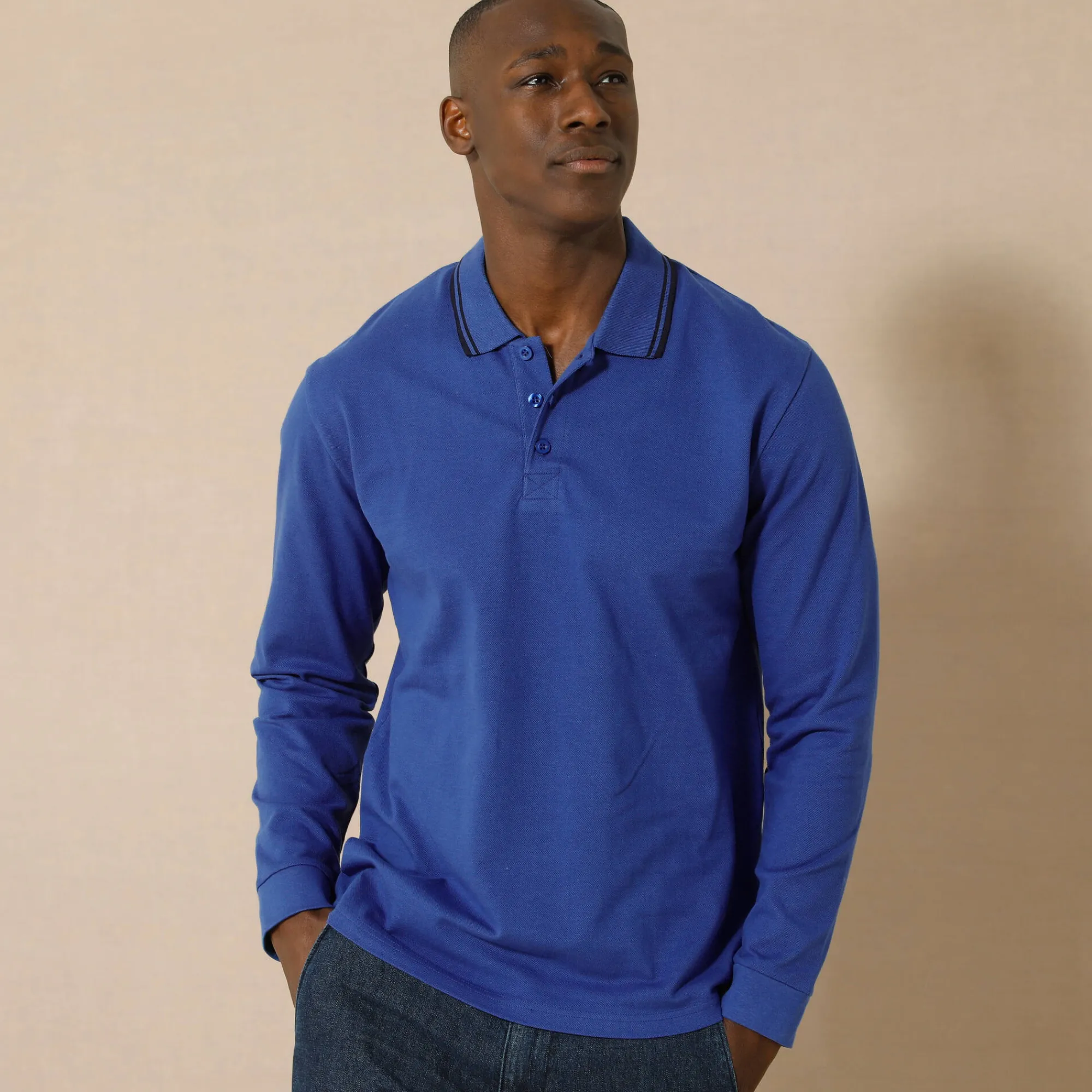 T-Shirt, Hemd En Polo<Blancheporte Effen polo in piquétricot met lange mouwen blauw