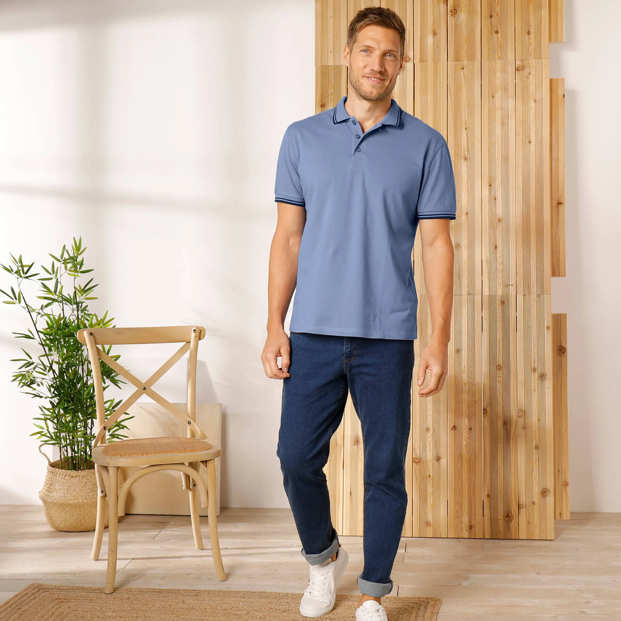 T-Shirt, Hemd En Polo<Blancheporte Effen polo in piquétricot met korte mouwen jeansblauw