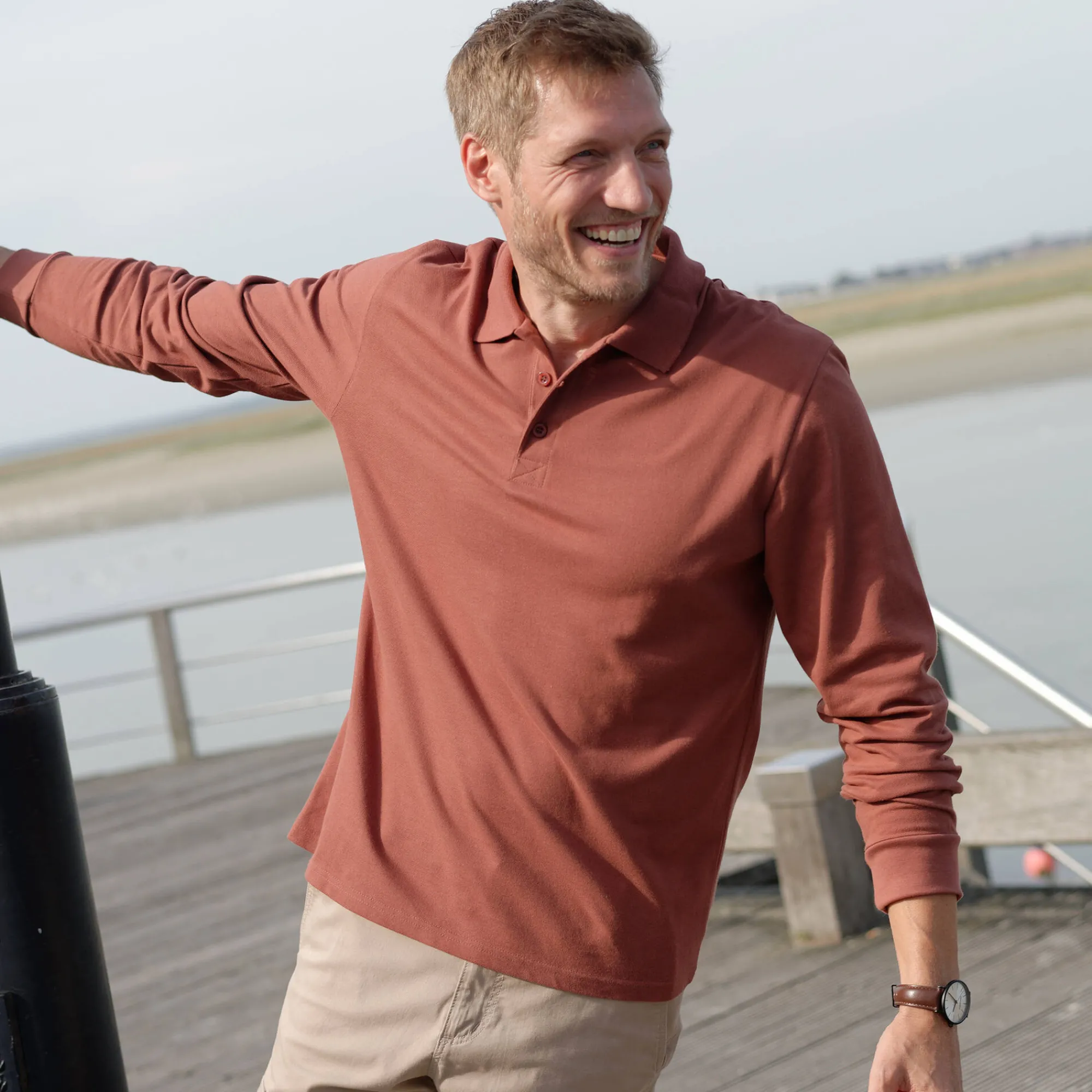 T-Shirt, Hemd En Polo<Blancheporte Effen polo in piquétricot met lange mouwen terracotta