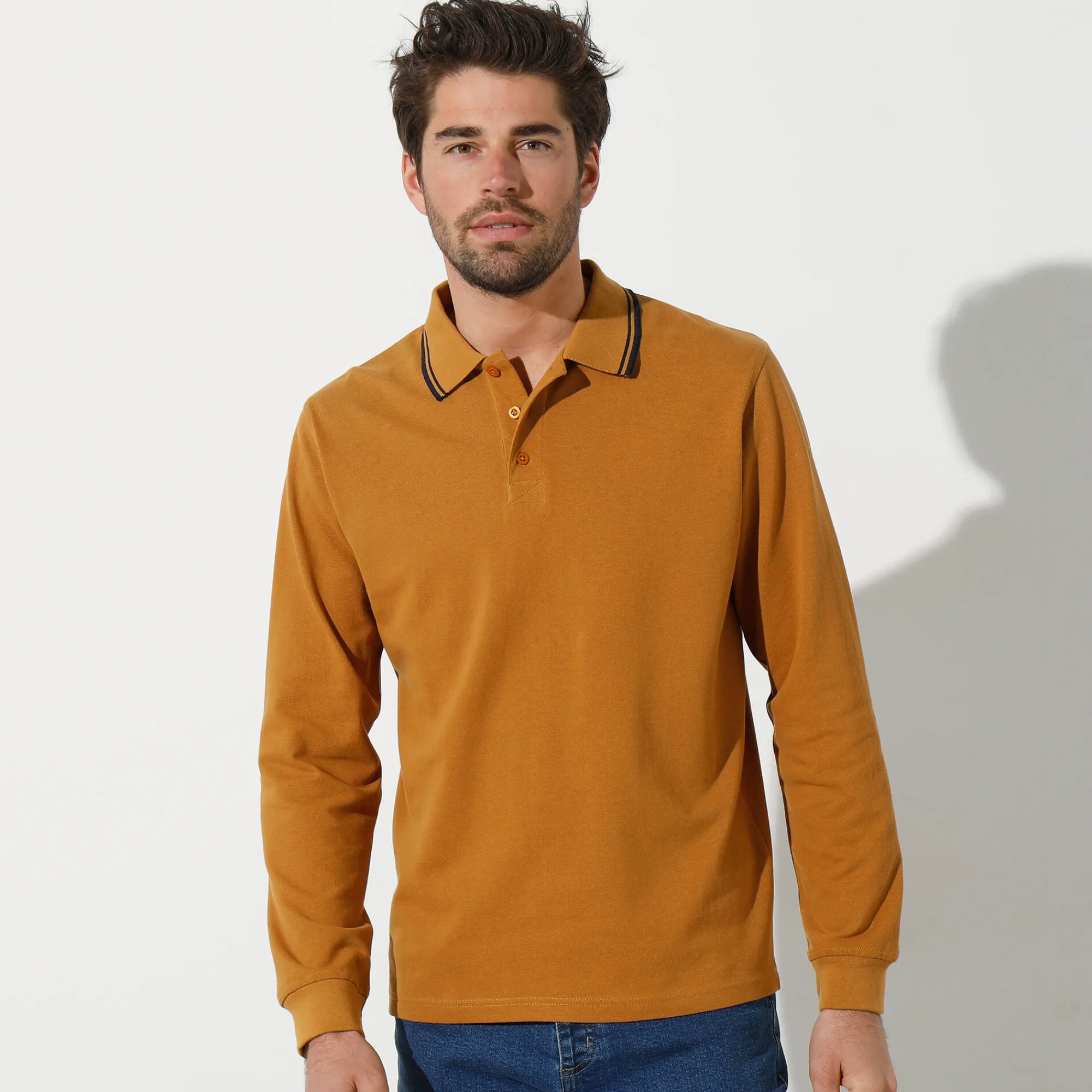 T-Shirt, Hemd En Polo<Blancheporte Effen polo in piquétricot met lange mouwen honing