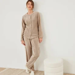 Pyjama<Blancheporte Effen pyjama in fleece lichttaupe