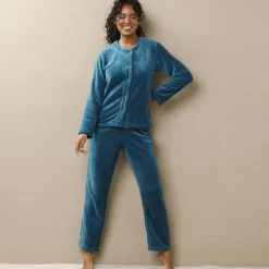 Pyjama<Blancheporte Effen pyjama in fleece pauwblauw