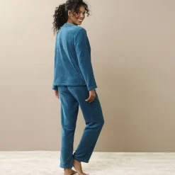 Pyjama<Blancheporte Effen pyjama in fleece pauwblauw
