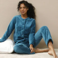 Pyjama<Blancheporte Effen pyjama in fleece pauwblauw