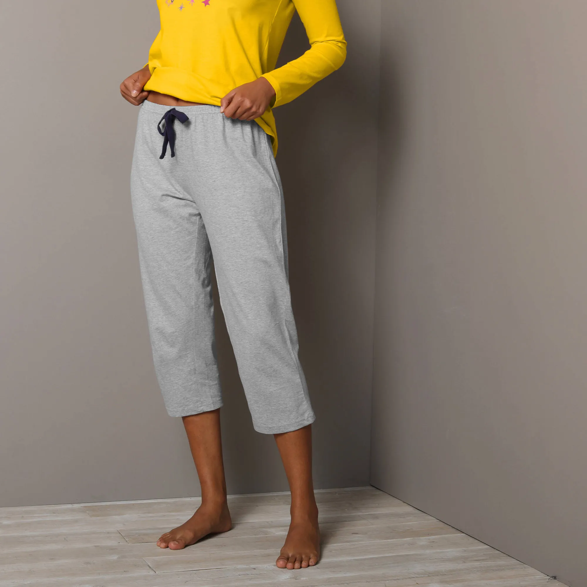 Pyjama<Blancheporte Effen 3/4-pyjamabroek Estrella - katoen chiné grijs