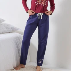 Pyjama<Blancheporte Effen pyjamabroek in katoen met geplaatste print "Beautiful" marineblauw