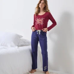 Pyjama<Blancheporte Effen pyjamabroek in katoen met geplaatste print "Beautiful" marineblauw