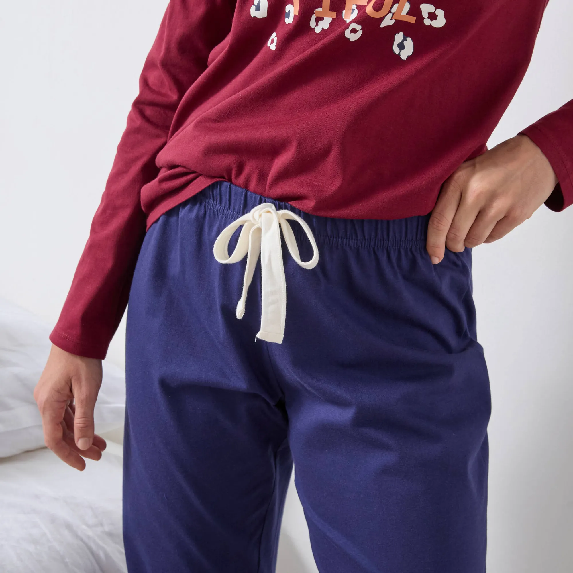 Pyjama<Blancheporte Effen pyjamabroek in katoen met geplaatste print "Beautiful" marineblauw