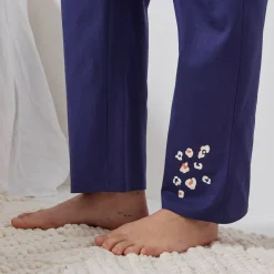 Pyjama<Blancheporte Effen pyjamabroek in katoen met geplaatste print "Beautiful" marineblauw