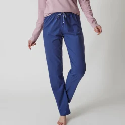 Pyjama<Blancheporte Effen pyjamabroek in katoen met lintje met bloemenprint marine