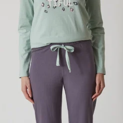 Pyjama<Blancheporte Effen pyjamabroek in katoen met geplaatste print "Beautiful" antracietgrijs
