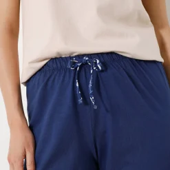 Pyjama<Blancheporte Effen 3/4-pyjamabroek in katoen met lintje met bloemenprint marine