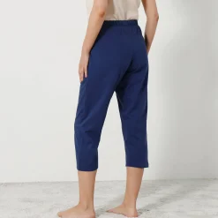 Pyjama<Blancheporte Effen 3/4-pyjamabroek in katoen met lintje met bloemenprint marine