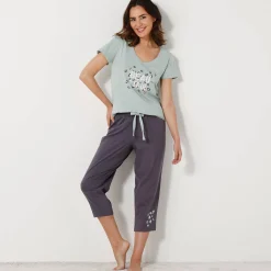 Pyjama<Blancheporte Effen 3/4-pyjamabroek met geplaatste print "Beautiful" antracietgrijs