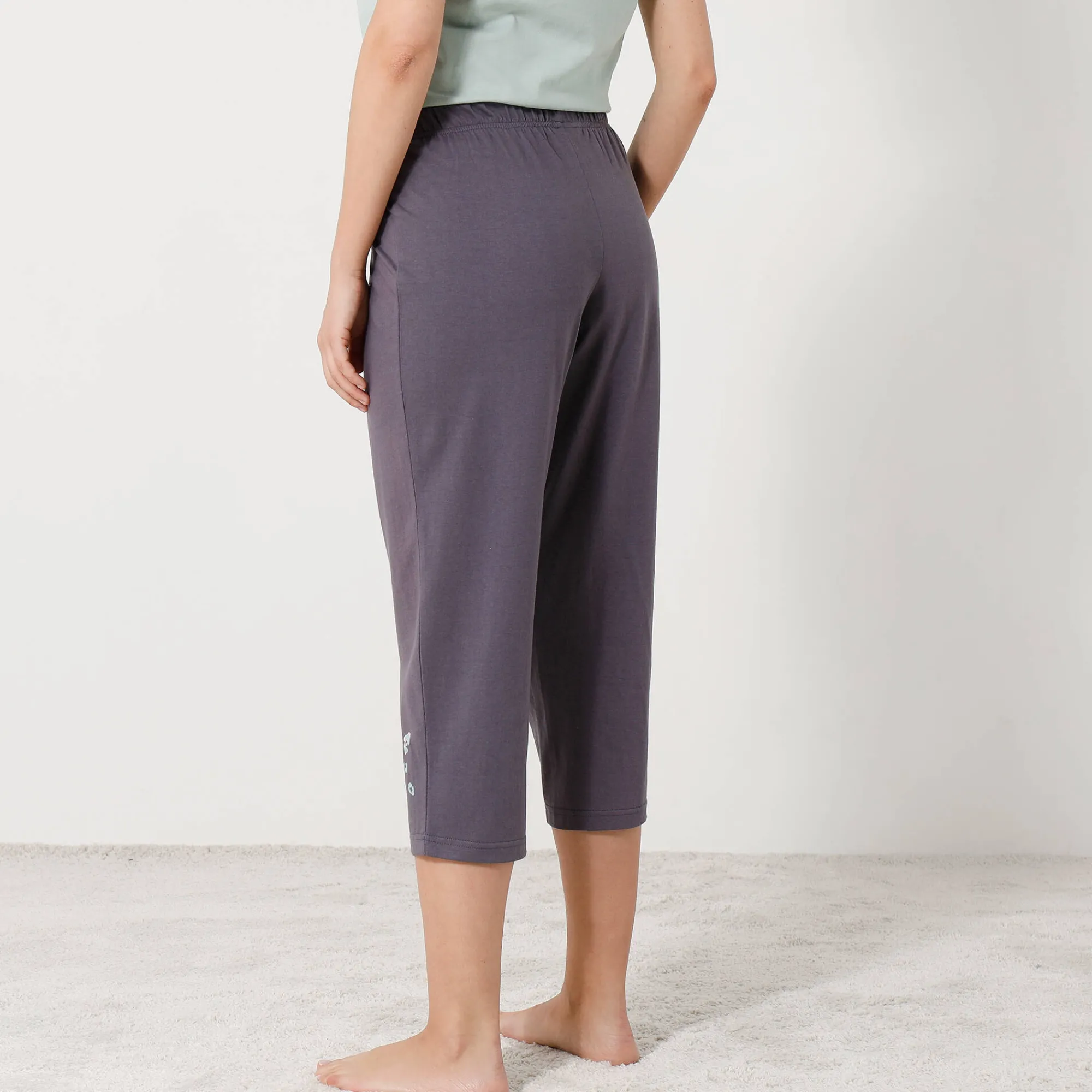 Pyjama<Blancheporte Effen 3/4-pyjamabroek met geplaatste print "Beautiful" antracietgrijs