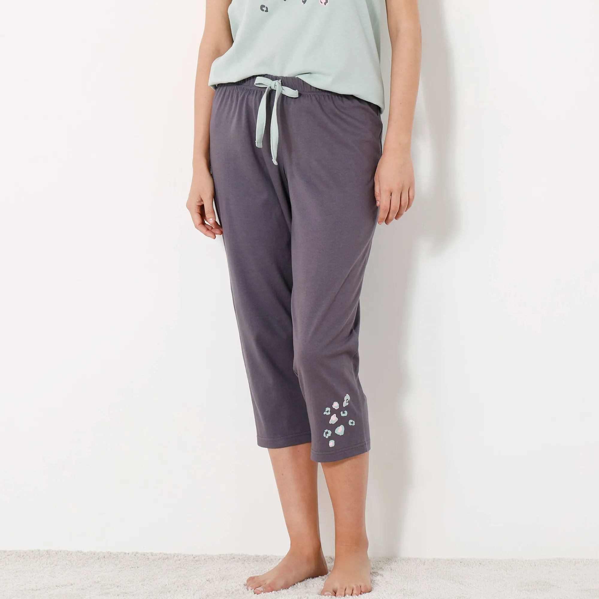 Pyjama<Blancheporte Effen 3/4-pyjamabroek met geplaatste print "Beautiful" antracietgrijs