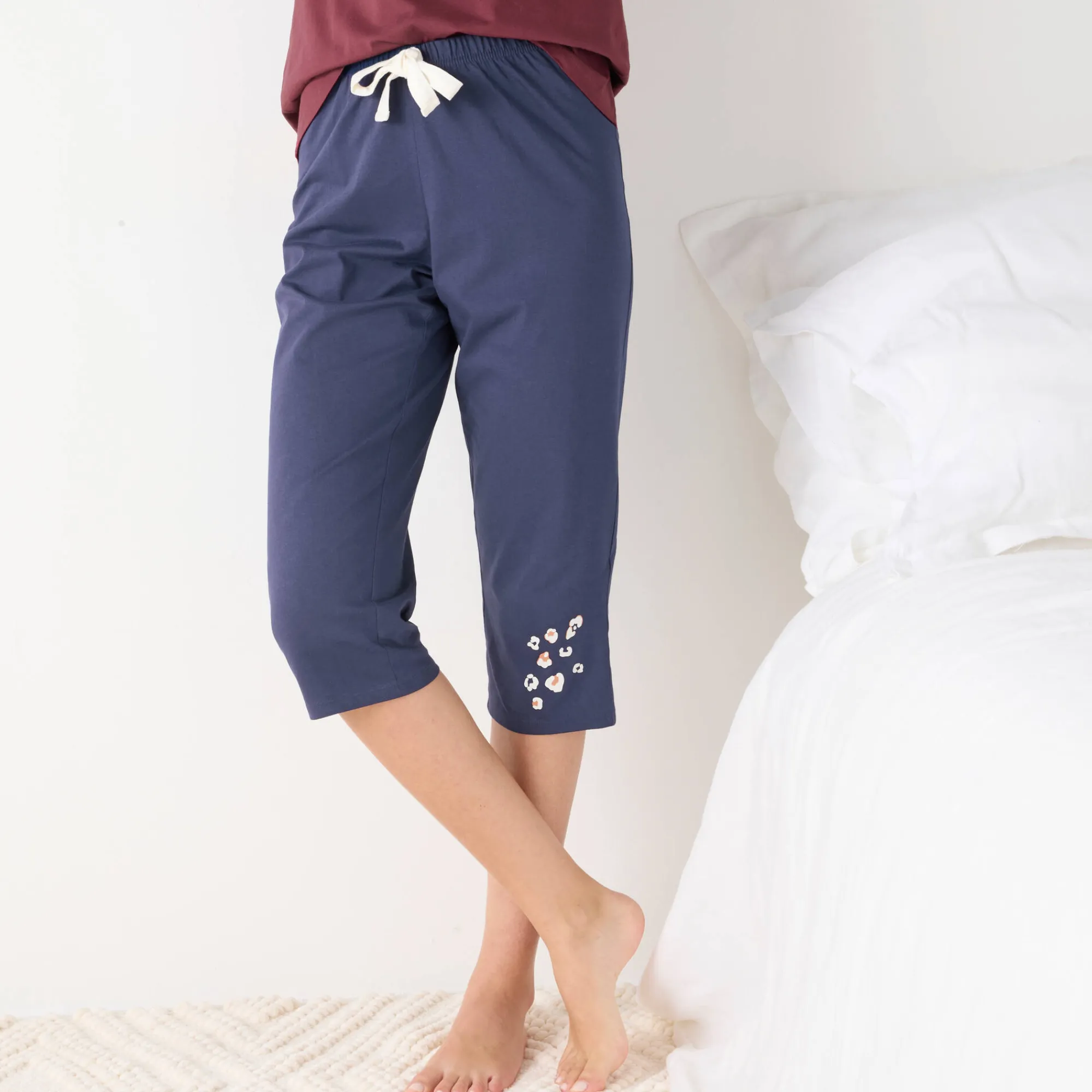 Pyjama<Blancheporte Effen 3/4-pyjamabroek met geplaatste print "Beautiful" marineblauw