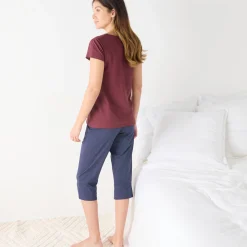 Pyjama<Blancheporte Effen 3/4-pyjamabroek met geplaatste print "Beautiful" marineblauw
