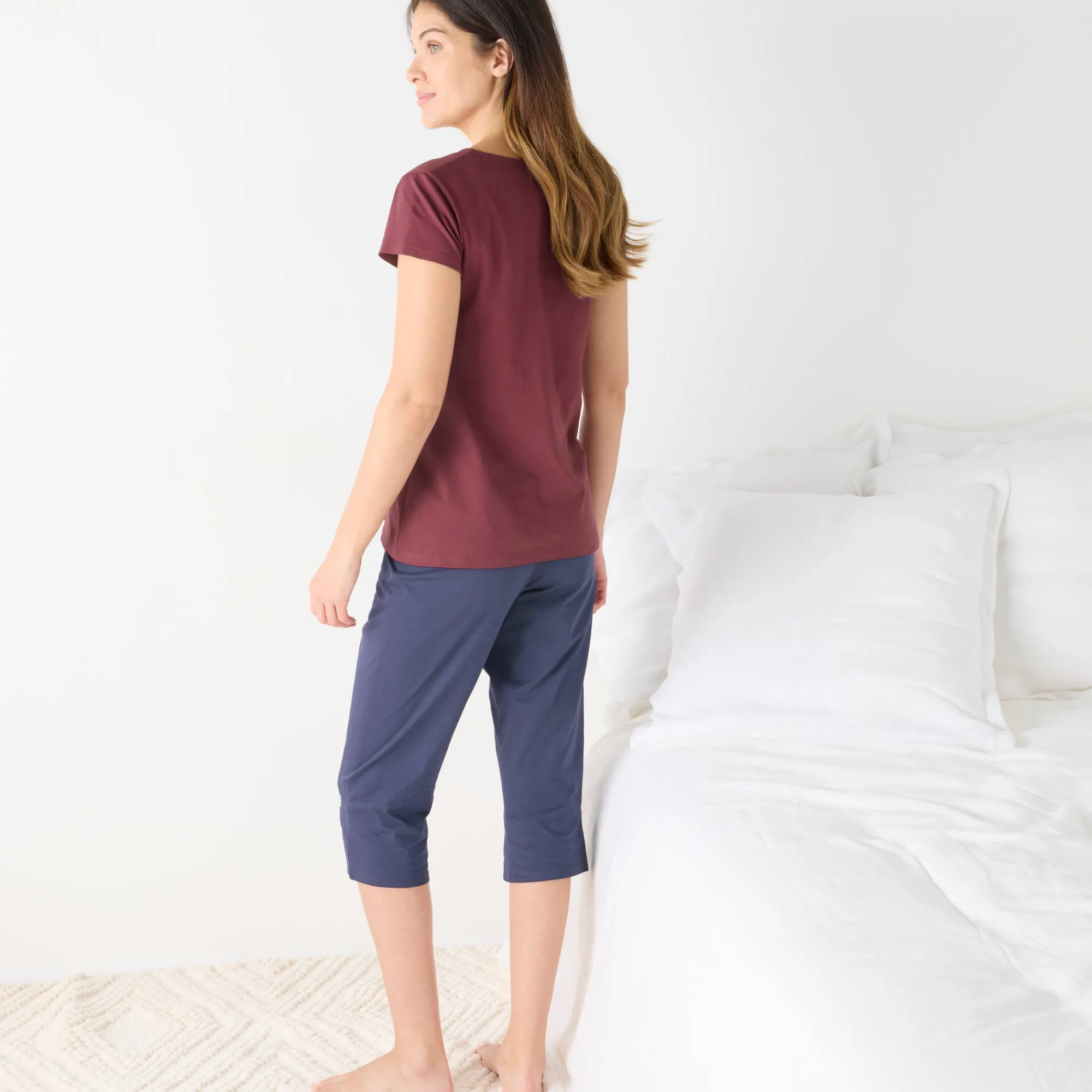 Pyjama<Blancheporte Effen 3/4-pyjamabroek met geplaatste print "Beautiful" marineblauw