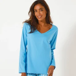 Pyjama<Blancheporte Effen pyjamashirt met lange mouwen blauw