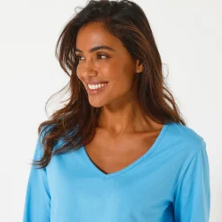 Pyjama<Blancheporte Effen pyjamashirt met lange mouwen blauw