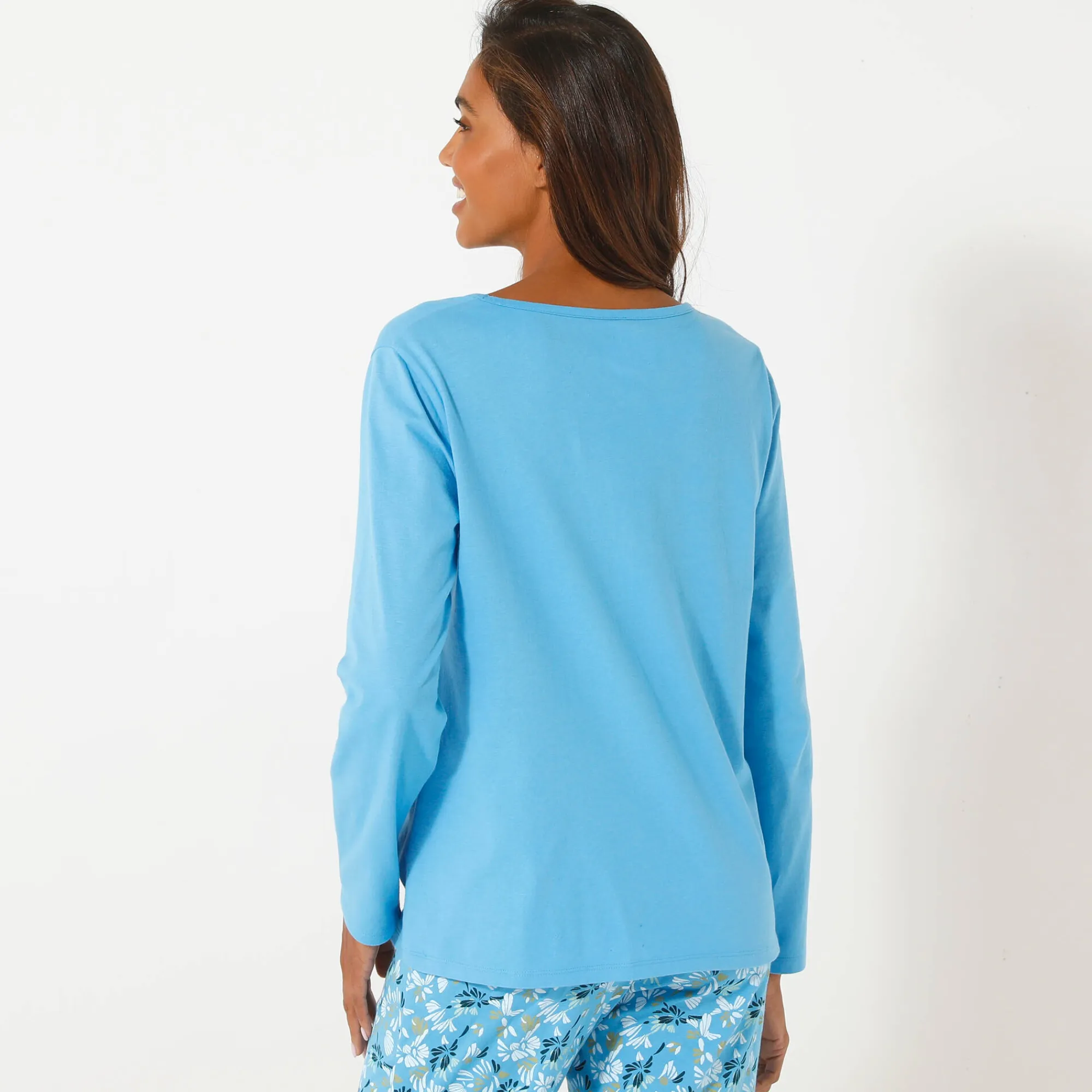 Pyjama<Blancheporte Effen pyjamashirt met lange mouwen blauw