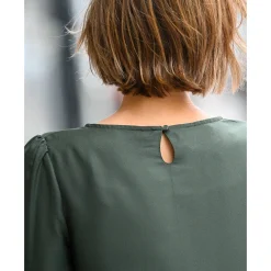 Jurk<Blancheporte Effen, rechte jurk met 7/8-mouwen kaki