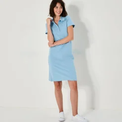 Jurk<Blancheporte Effen, rechte jurk met polokraag, stretchtricot hemelsblauw