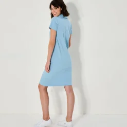 Jurk<Blancheporte Effen, rechte jurk met polokraag, stretchtricot hemelsblauw