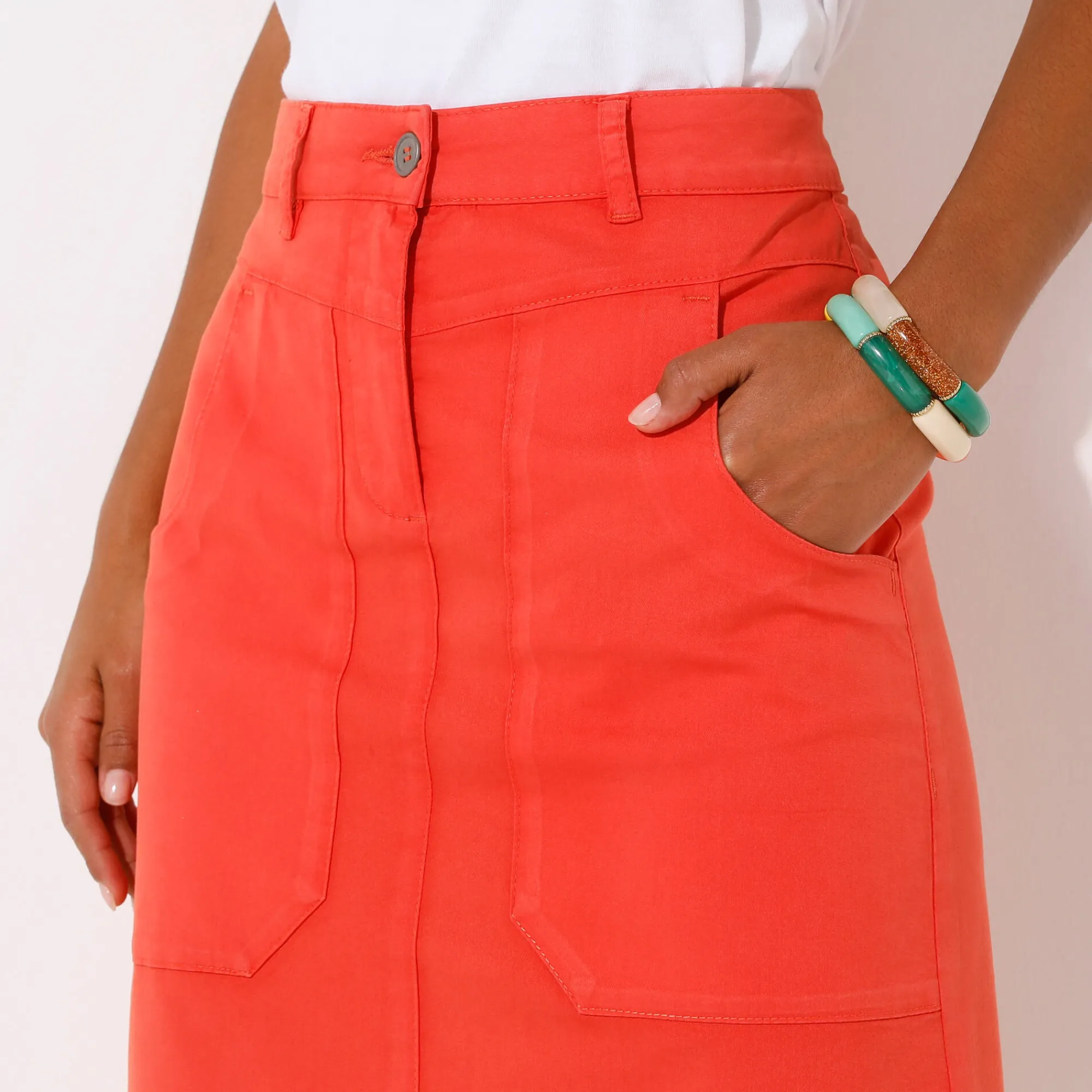 Rok<Blancheporte Effen rechte rok, in twill koraal