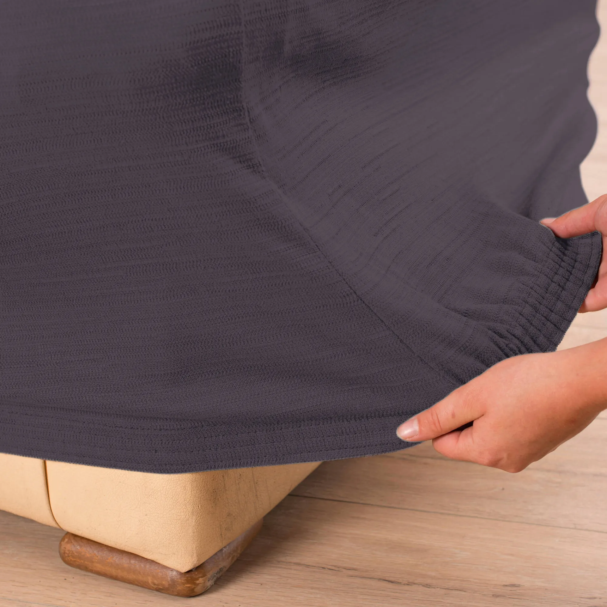 Zitbankhoes<Blancheporte Effen rekbare hoes voor fauteuil en zitbank met armleuningen grijs