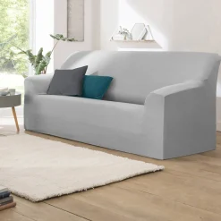 Zitbankhoes<Blancheporte Effen rekbare hoes voor fauteuil en zitbank met armleuningen parelgrijs