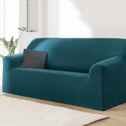 Zitbankhoes<Blancheporte Effen rekbare hoes voor fauteuil en zitbank met armleuningen eendenblauw
