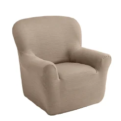 Zitbankhoes<Blancheporte Effen rekbare hoes voor fauteuil en zitbank met armleuningen taupe