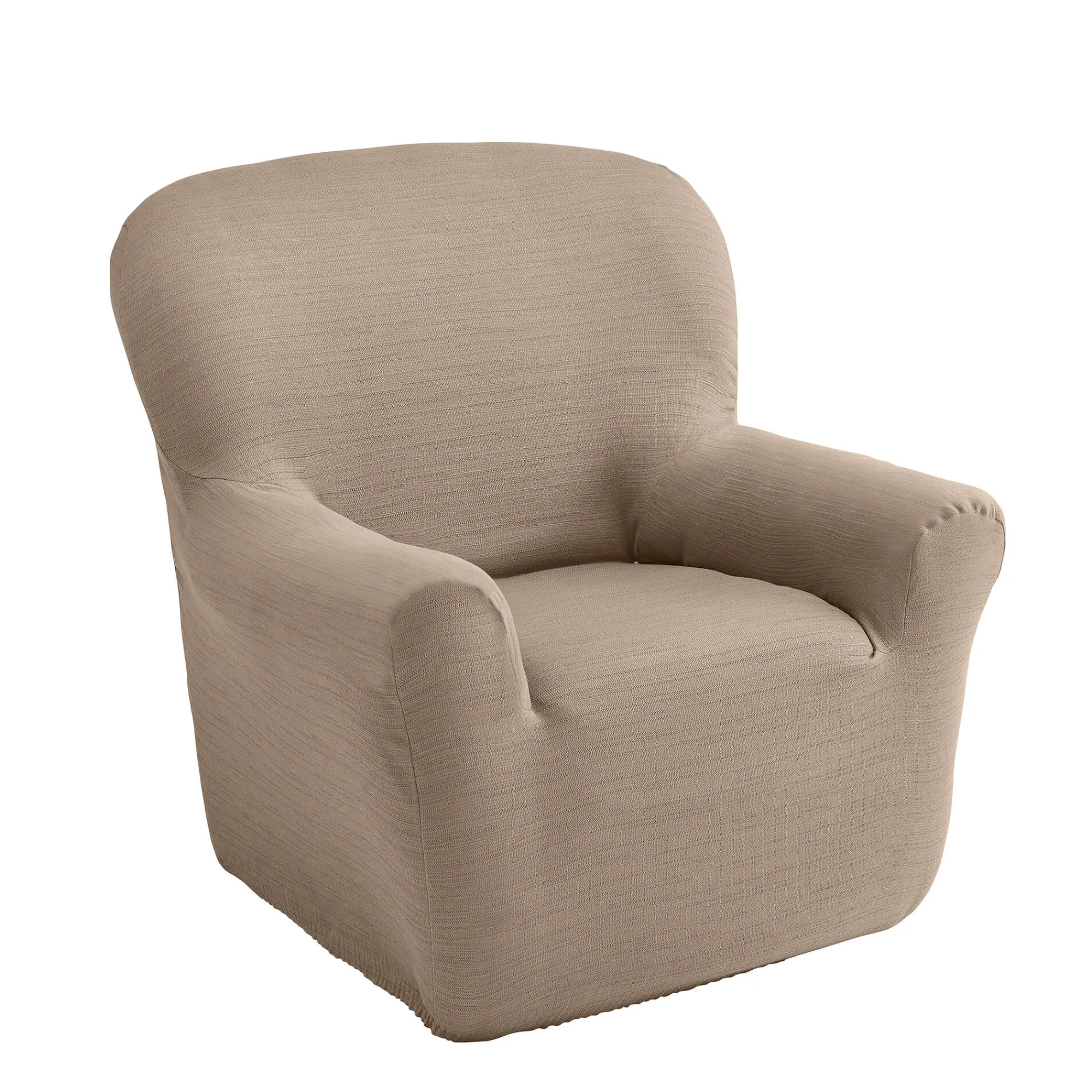Zitbankhoes<Blancheporte Effen rekbare hoes voor fauteuil en zitbank met armleuningen taupe