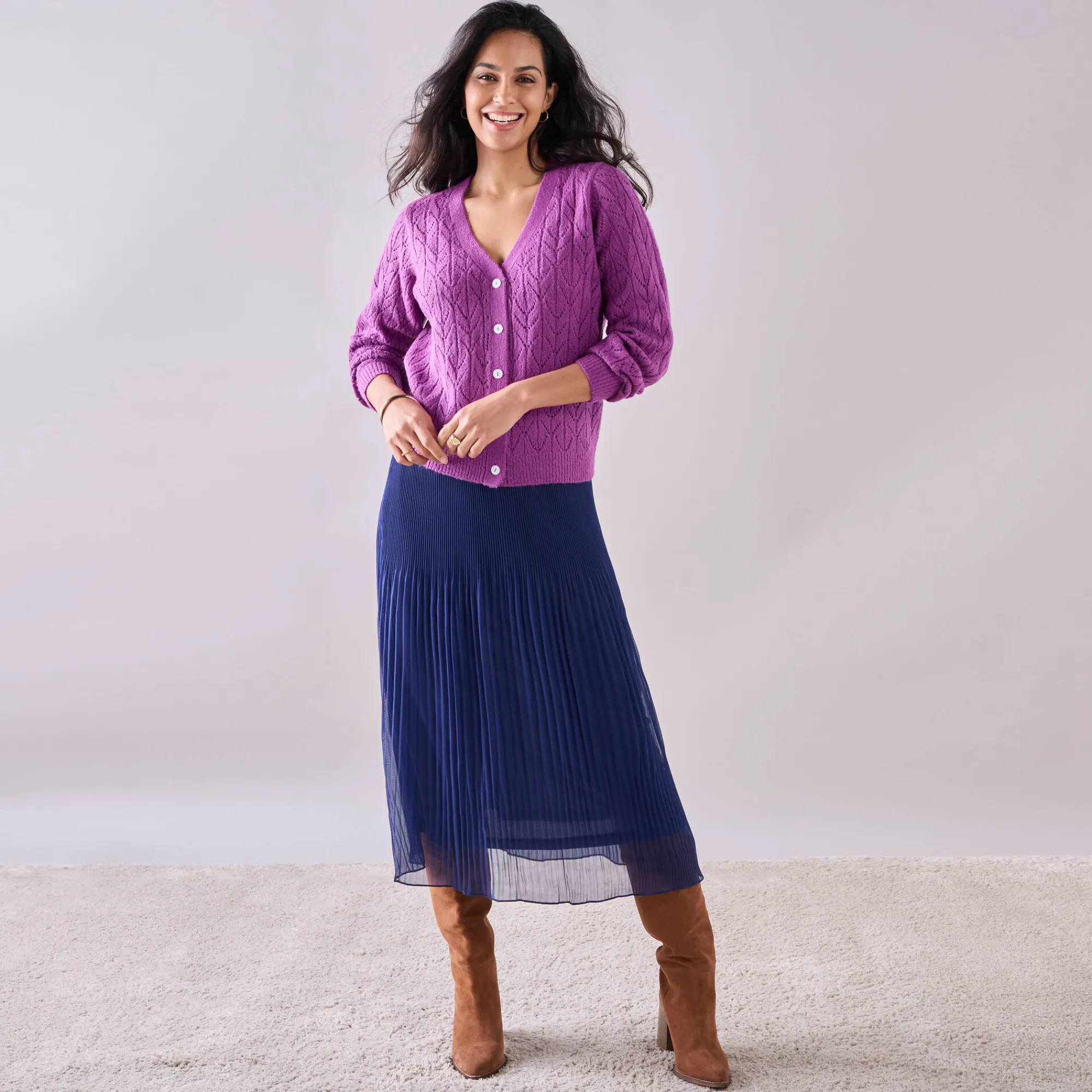Rok<Blancheporte Effen rok in plissévoile, gerecycleerd polyester(**) - grote lengte indigo