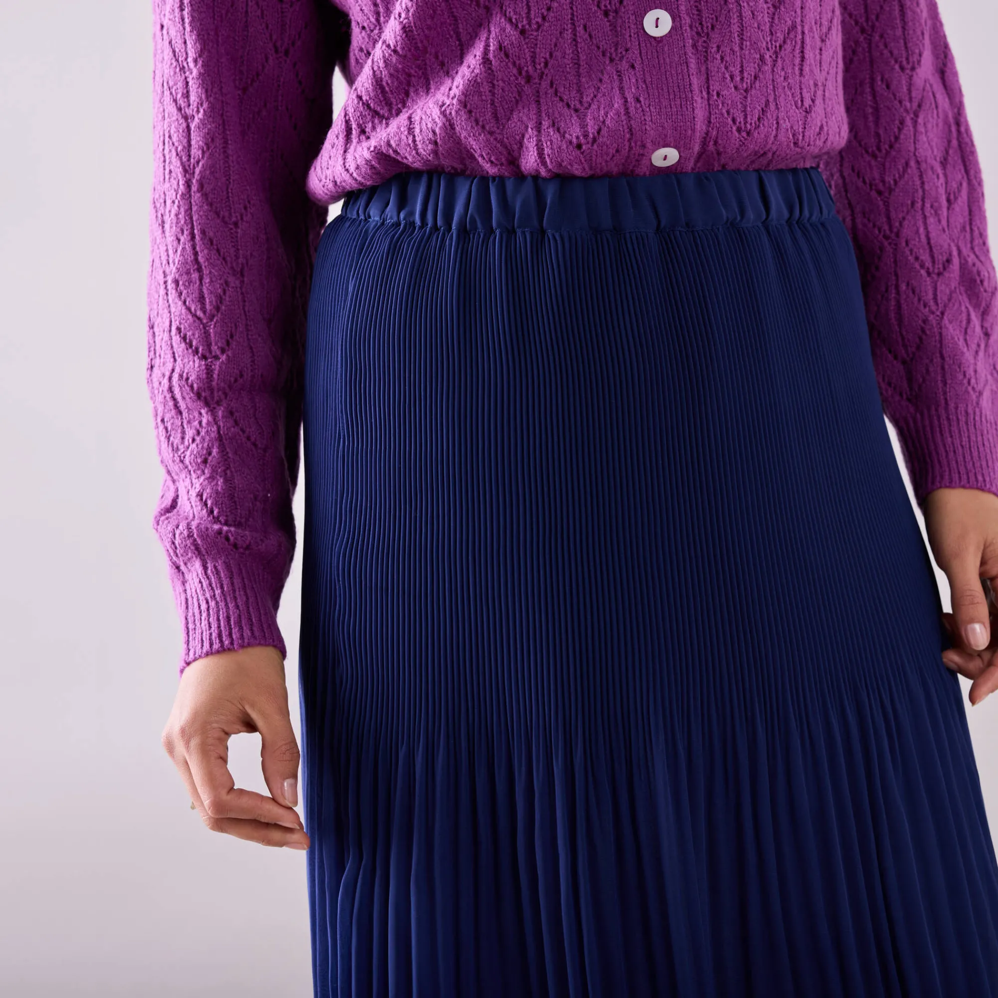 Rok<Blancheporte Effen rok in plissévoile, gerecycleerd polyester(**) - grote lengte indigo