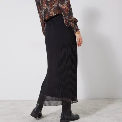 Rok<Blancheporte Effen rok in plissévoile, gerecycleerd polyester(**) - grote lengte zwart