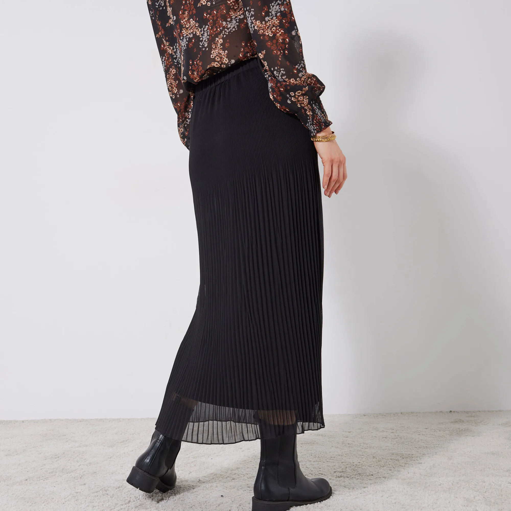 Rok<Blancheporte Effen rok in plissévoile, gerecycleerd polyester(**) - grote lengte zwart