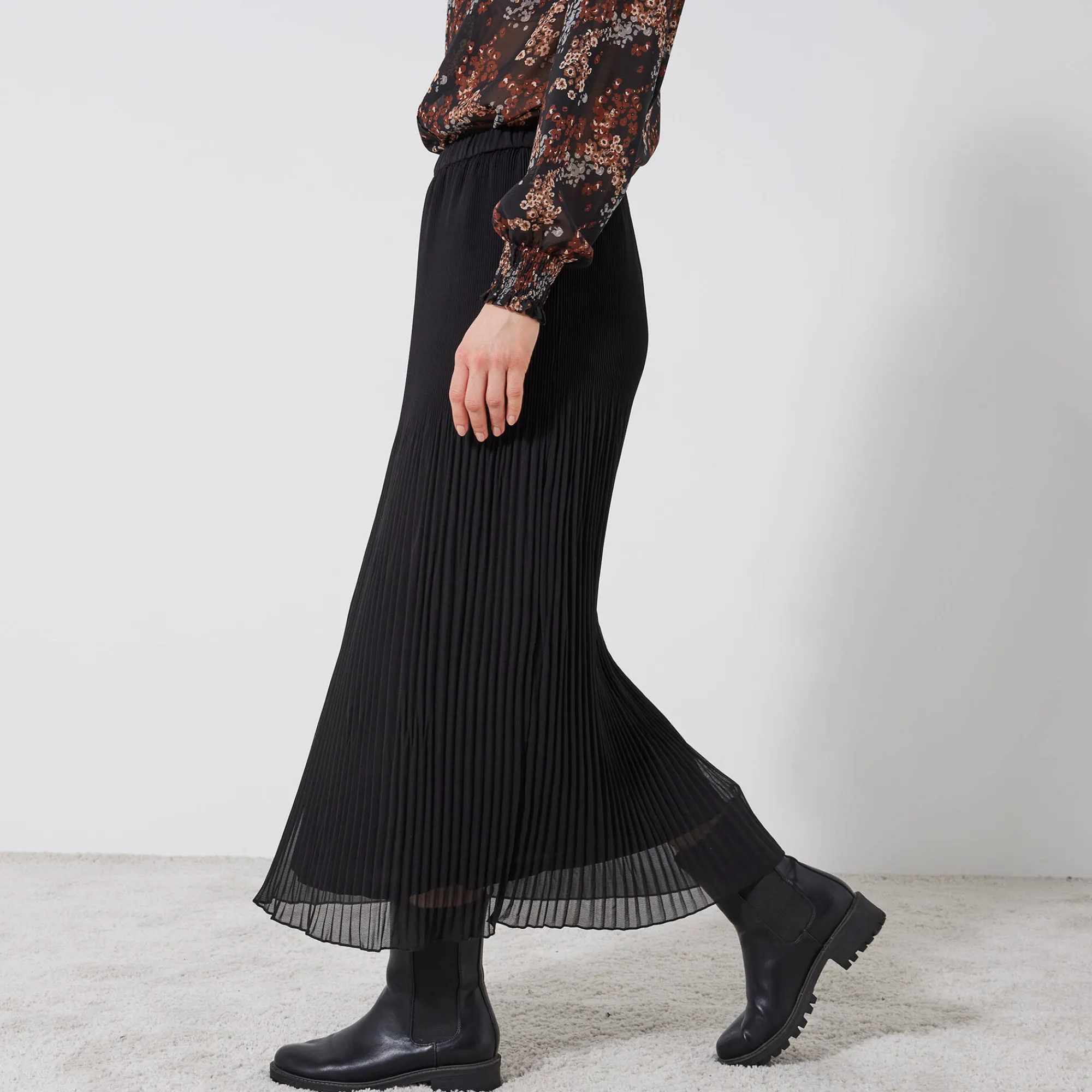 Rok<Blancheporte Effen rok in plissévoile, gerecycleerd polyester(**) - grote lengte zwart