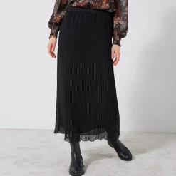Rok<Blancheporte Effen rok in plissévoile, gerecycleerd polyester(**) - grote lengte zwart
