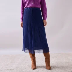 Rok<Blancheporte Effen rok in plissévoile, gerecycleerd polyester(1) - kleine lengte indigo