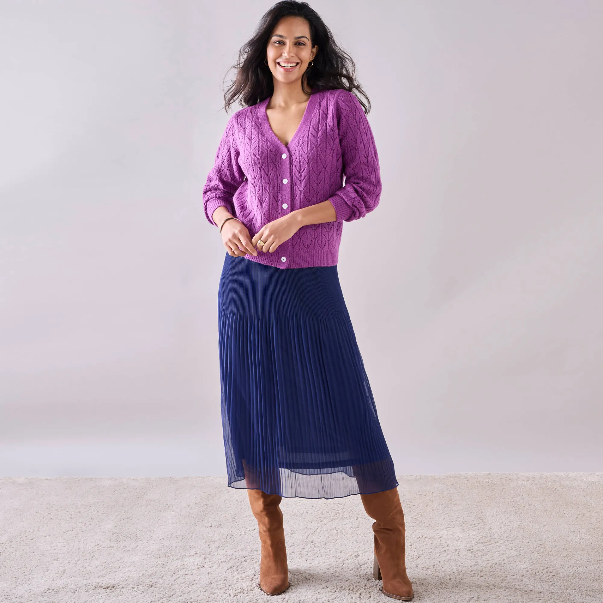 Rok<Blancheporte Effen rok in plissévoile, gerecycleerd polyester(1) - kleine lengte indigo