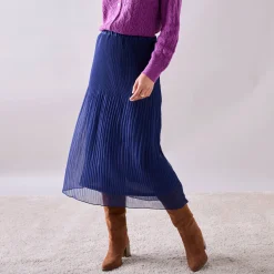 Rok<Blancheporte Effen rok in plissévoile, gerecycleerd polyester(1) - kleine lengte indigo