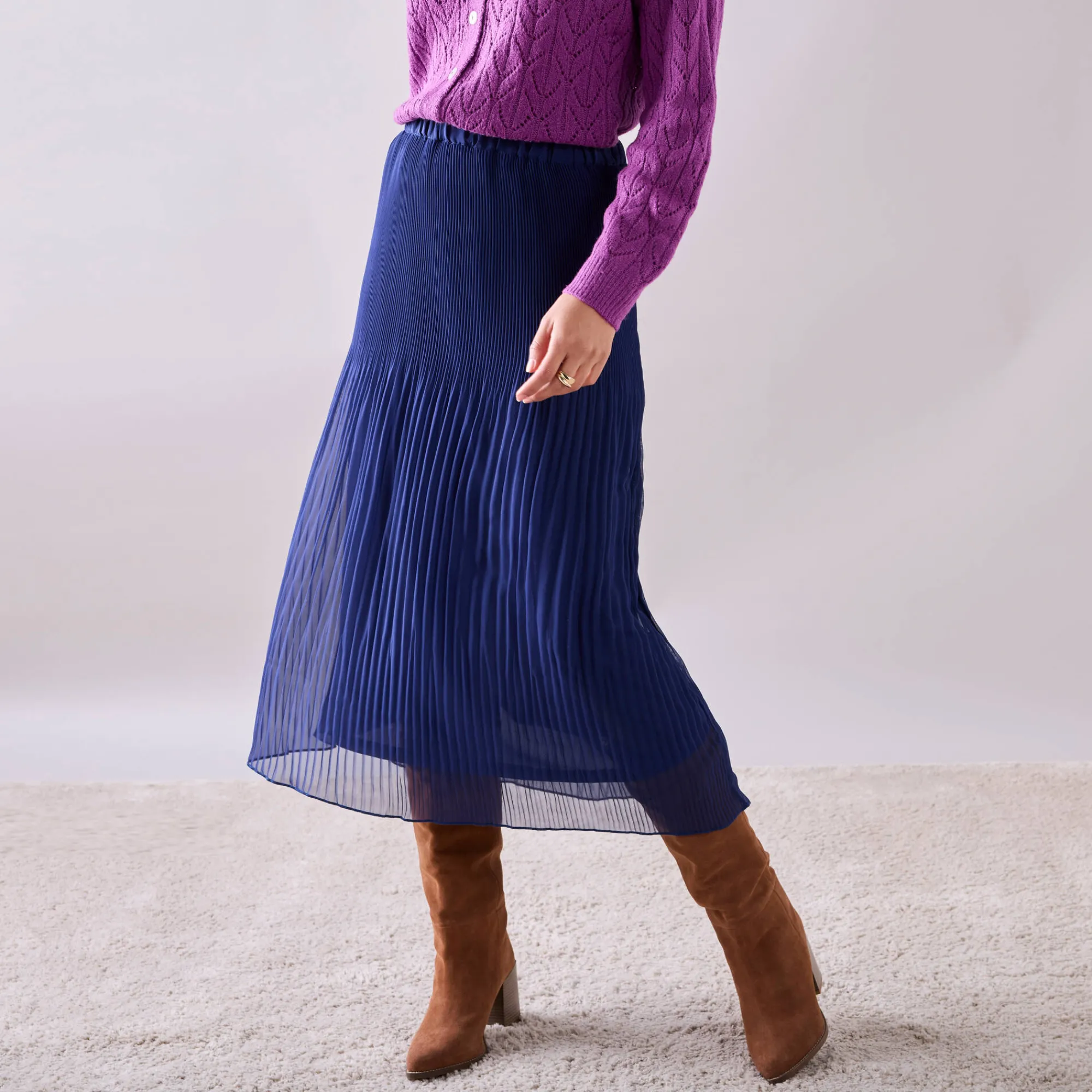 Rok<Blancheporte Effen rok in plissévoile, gerecycleerd polyester(1) - kleine lengte indigo